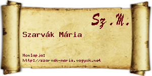 Szarvák Mária névjegykártya